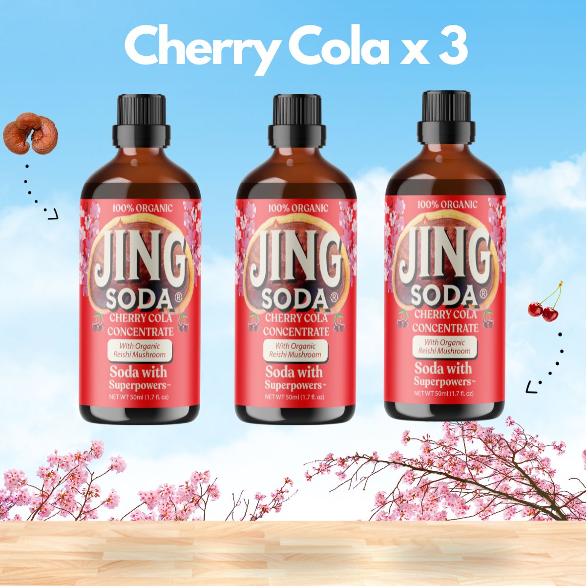 Jing Soda, Organic Cherry Cola, 50ml (3 Pack)