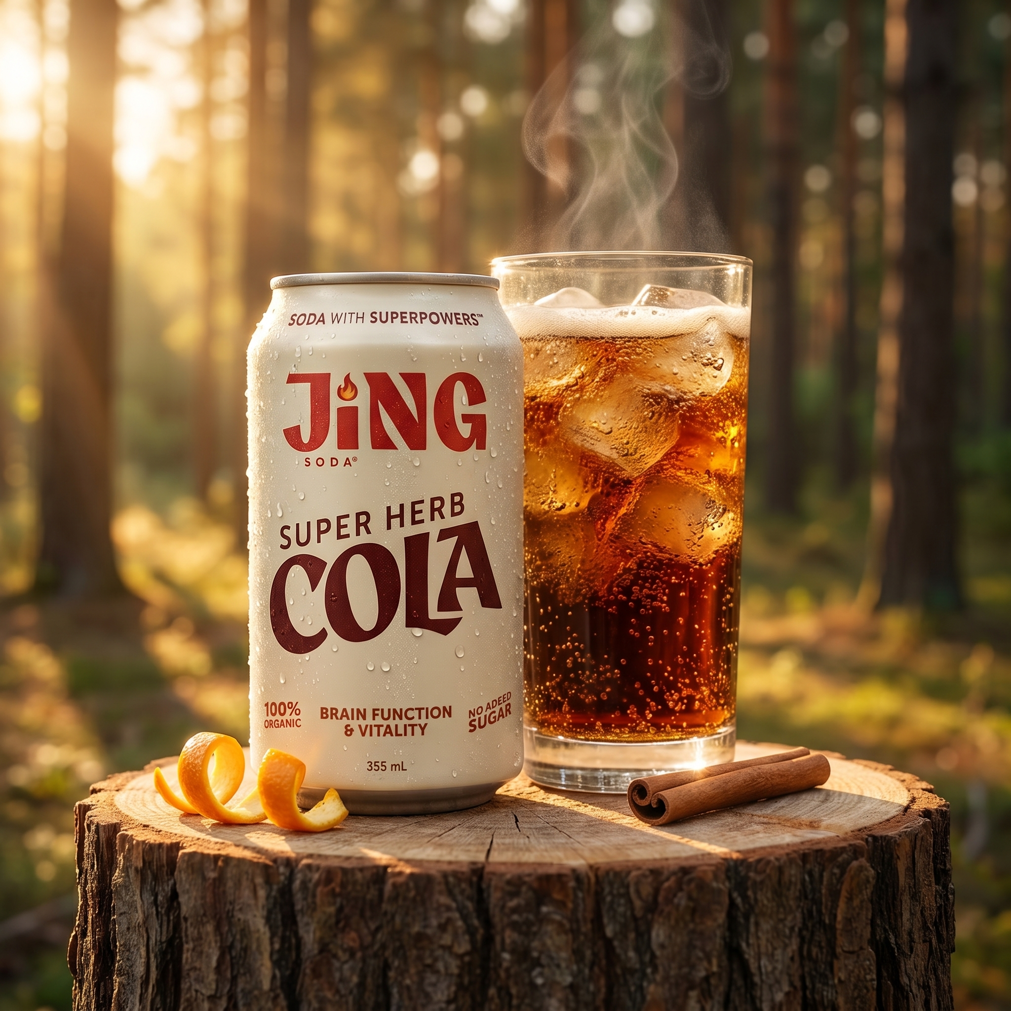 Jing Super Herb Cola can on a white background